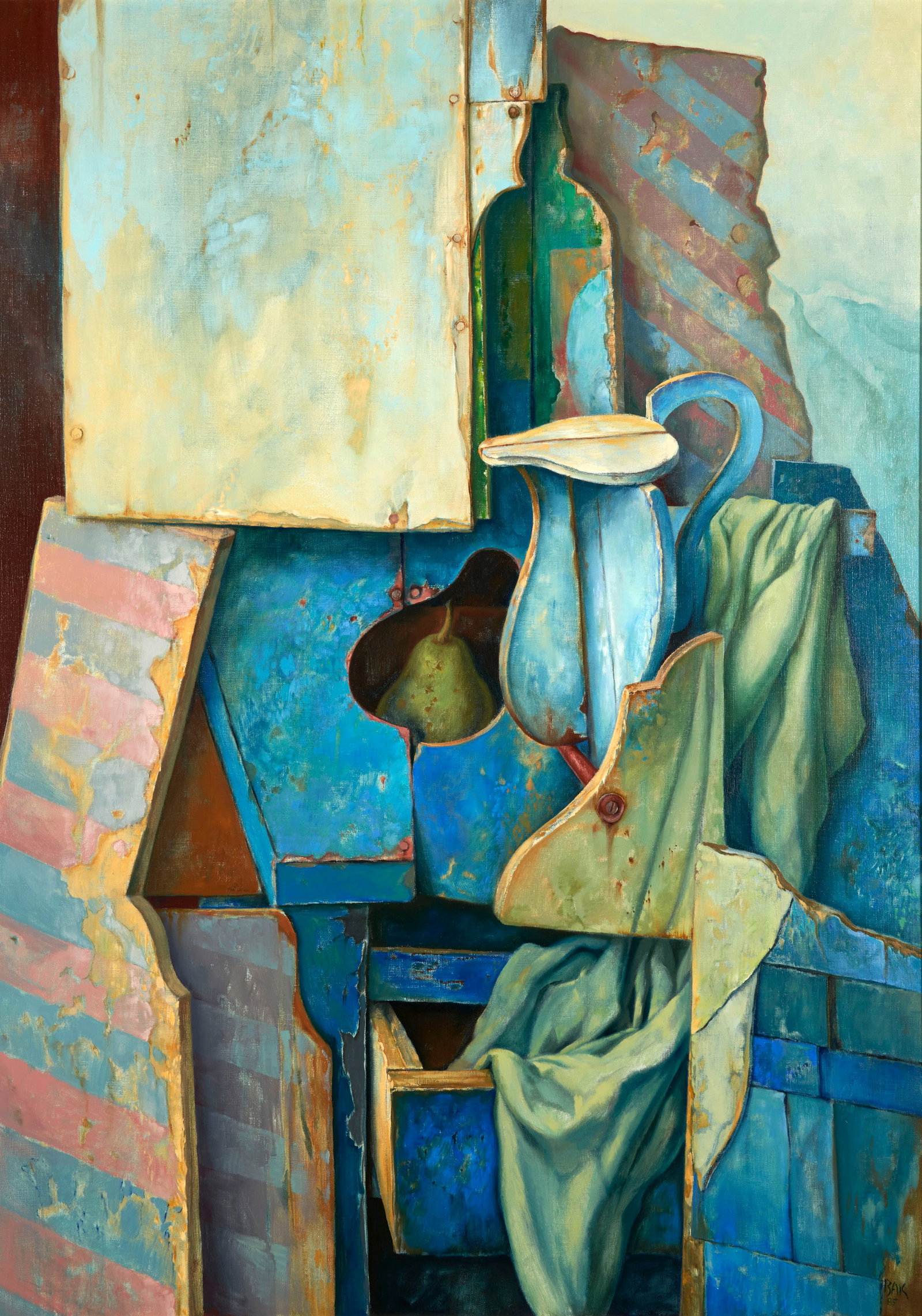 SAMUEL BAK (Israeli/American, born 1933) The Nest: SAMUEL BAK (Israeli/American, born 1933) The Nest signed, and dated 'BAK / 85'; inscribed, and titled 'f.o.1162A / THE NEST' (on the stretcher); with a label from Pucker Gallery, Boston, MA (affixed t