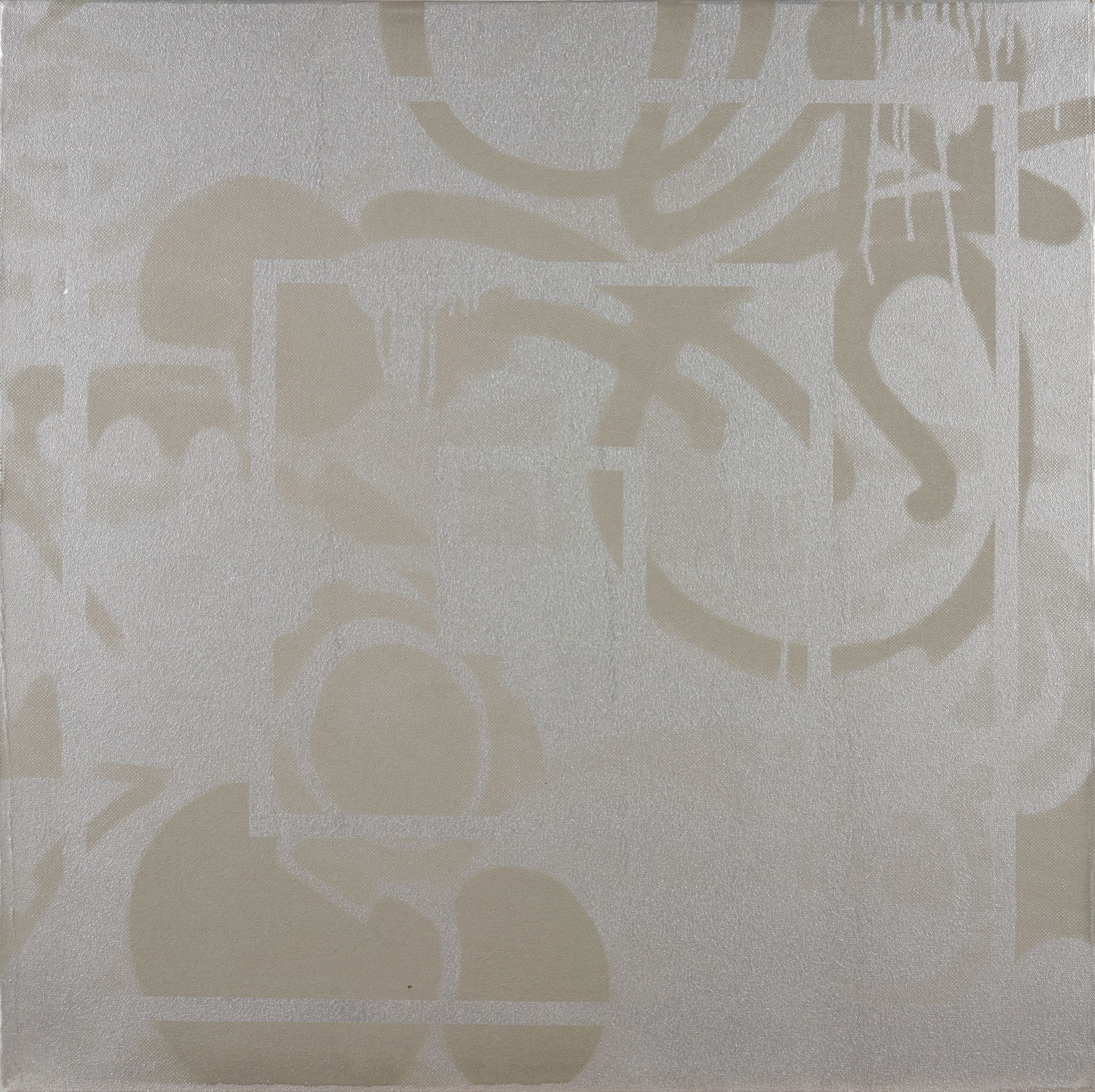 AARON YOUNG (American, born 1972) Never Work (MOHO Silver Squares), 2005: AARON YOUNG (American, born 1972) Never Work (MOHO Silver Squares), 2005 with a label from Harris Lieberman Gallery, New York, NY (affixed to the stretcher) silkscreen on canvas 25 x 25 x 4 in. (63.5