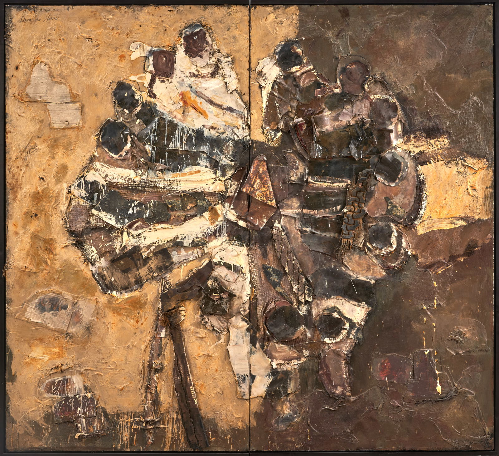 DENNIS HARE (American, 1946-2024) Circle of Friends (Diptych): DENNIS HARE (American, 1946-2024) Circle of Friends (Diptych) signed 'Dennis Hare' (upper left of left panel); signed, dated, and titled 'Circle of Friends / 2002 / Dennis Hare' (on the reverse of bot