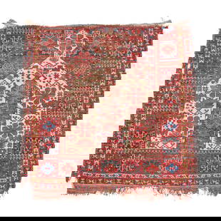 Beshir Prayer Rug Fragment Turkestan 4 ft. 8 in. x 4 ft. 9 in.: Beshir Prayer Rug Fragment Turkestan c. 1850, a small but spacious and charming piece. Featured in Hali Magazine, issue 151, Spring 2007, page 82 as the bottom half of a Beshir prayer rug. The top hal