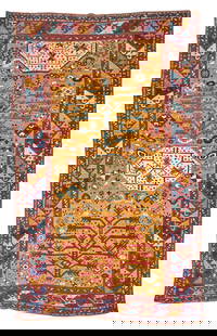 Tree Kazak Rug Caucasus 6 ft. x 10 ft.: Tree Kazak Rug Caucasus c. late 19th century, a large and decorative 'Tree Kazak' with a somewhat unusual tree and medallion format and a yellow ground. Good overall condition. 6 ft. x 10 ft. For furt