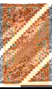 French Aubusson Carpet France 7 ft. 7 in. x 13 ft. 7 in.: French Aubusson Carpet France c. mid 20th century, 'AS' royal workshop signature in the corners. 7 ft. 7 in. x 13 ft. 7 in. For further information on this lot please visit Bonhams.com For further inf