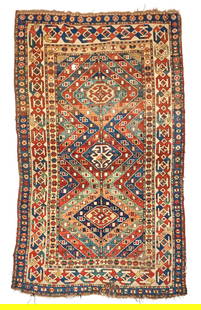 Armenian Rug Caucasus 4 ft. 5 in. x 7 ft. 3 in.: Armenian Rug Caucasus c. 1850, brown wefts. Provenance: from an important American carpet collection 4 ft. 5 in. x 7 ft. 3 in. For further information on this lot please visit Bonhams.com For further