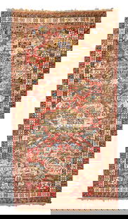 Caucasian Sumak Rug Caucasus 5 ft. 7 in. x 10 ft. 4 in.: Caucasian Sumak Rug Caucasus c. 1850 Provenance: from an important American carpet collection 5 ft. 7 in. x 10 ft. 4 in. For further information on this lot please visit Bonhams.com For further inform