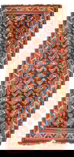 Kazak Rug Caucasus 4 ft. 1 in. x 9 ft. 3 in.: Kazak Rug Caucasus c. 1850 Provenance: from an important American carpet collection. 4 ft. 1 in. x 9 ft. 3 in. For further information on this lot please visit Bonhams.com For further information abou