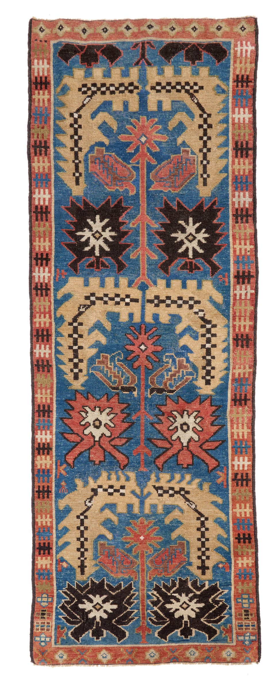 Avar Rug Caucasus 2 ft. 3 in. x 6 ft. 4 in.: Avar Rug Caucasus c. third quarter 19th century, spacious and archaic graphics, natural colors, good overall condition. 2 ft. 3 in. x 6 ft. 4 in. For further information on this lot please visit Bonha