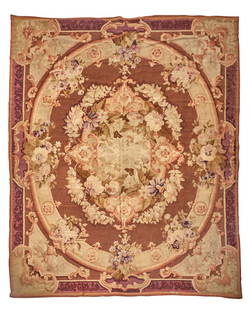 French Aubusson Carpet France 7 ft. 10 in. x 8 ft. 10 in.: French Aubusson Carpet France c. first half 20th century 7 ft. 10 in. x 8 ft. 10 in. For further information on this lot please visit Bonhams.com For further information about this lot please