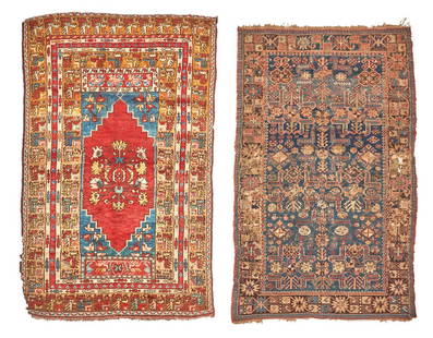 Melas Rug and Caucasian Soumak Anatolia and Caucasus 3 ft. 3 in. x 4 ft. 11 in. and 3 ft. 4 in. ...: Melas Rug and Caucasian Soumak Anatolia and Caucasus c. late 19th/early 20th century 3 ft. 3 in. x 4 ft. 11 in. and 3 ft. 4 in. x 5 ft. 4 in. For further information on this lot please visit Bonhams.c