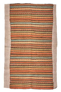 Silk Shahsavan Jajim 2 ft. 5 in. x 4 ft. 1 in.: Silk Shahsavan Jajim c. late 19th century, nice soft colors, loosely mounted on a linen backing. Provenance: James Douglas Collection 2 ft. 5 in. x 4 ft. 1 in. Lot to be sold without reserve. This lot