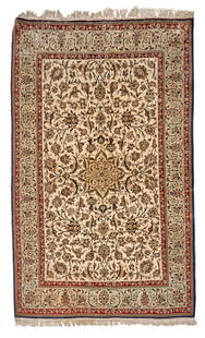 Silk Turkish Rug Anatolia 4 ft. 8 in. x 7 ft. 9 in.: Silk Turkish Rug Anatolia c. 20th century 4 ft. 8 in. x 7 ft. 9 in. This lot is subject to the following lot symbols: &#8226; &#164; &#8226; Zero rated for tax, no tax will be added to the Hammer Pric
