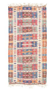East Anatolian Kilim Anatolia 5 ft. 3 in. x 11 ft.: East Anatolian Kilim Anatolia c. late 19th century, all natural dyes and white cotton highlights, good overall condition. 5 ft. 3 in. x 11 ft.  For further information on this lot please visit Bonhams