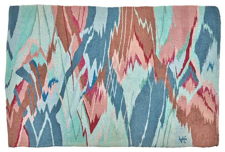 Mid-Century Modern Swedish Carpet Sweden 3 ft. 8 in. x 5 ft. 9 in.: Mid-Century Modern Swedish Carpet Sweden c. mid 20th century, possibly signed JIA. 3 ft. 8 in. x 5 ft. 9 in. For further information on this lot please visit Bonhams.com For further information about