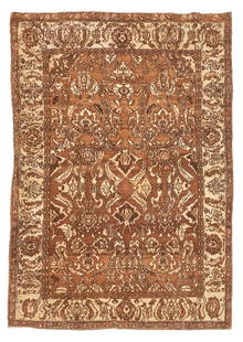 Indian Rug India 4 ft. x 5 ft. 10 in.: Indian Rug India c. early 20th century, an unusual color scheme with what appears to be natural (undyed) wool. Good pile. 4 ft. x 5 ft. 10 in. For further information on this lot please visit Bonhams.