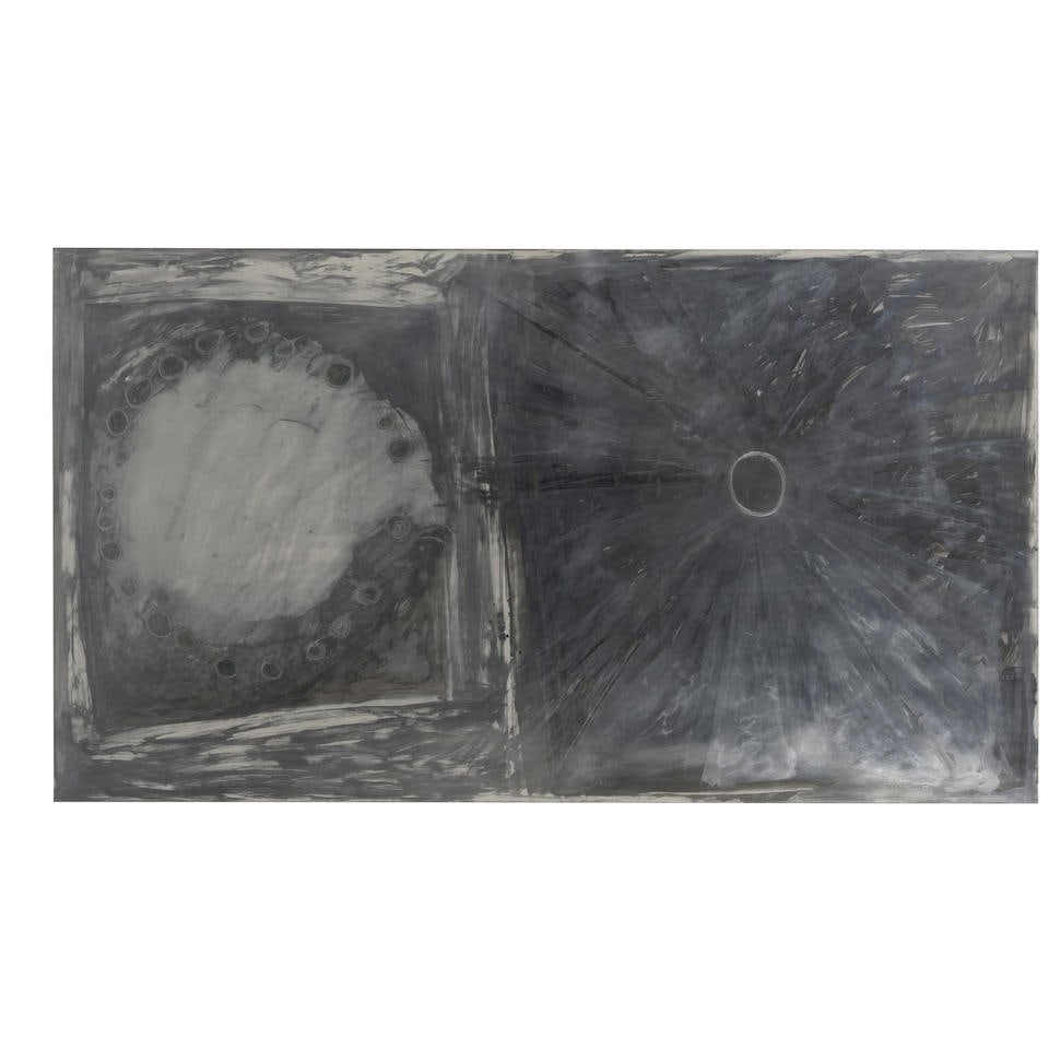 GUSTAVO PÉREZ MONZÓN (B. 1956) Untitled (from the series Barajas) 27 x 49 in (68.6 x 1...: GUSTAVO PÉREZ MONZÓN (B. 1956) Untitled (from the series Barajas) signed 'G. Pérez Monzón' (lower right) mixed media on cromocotex paper 27 x 49 in (68.6 x 124.4 cm) Executed in 19