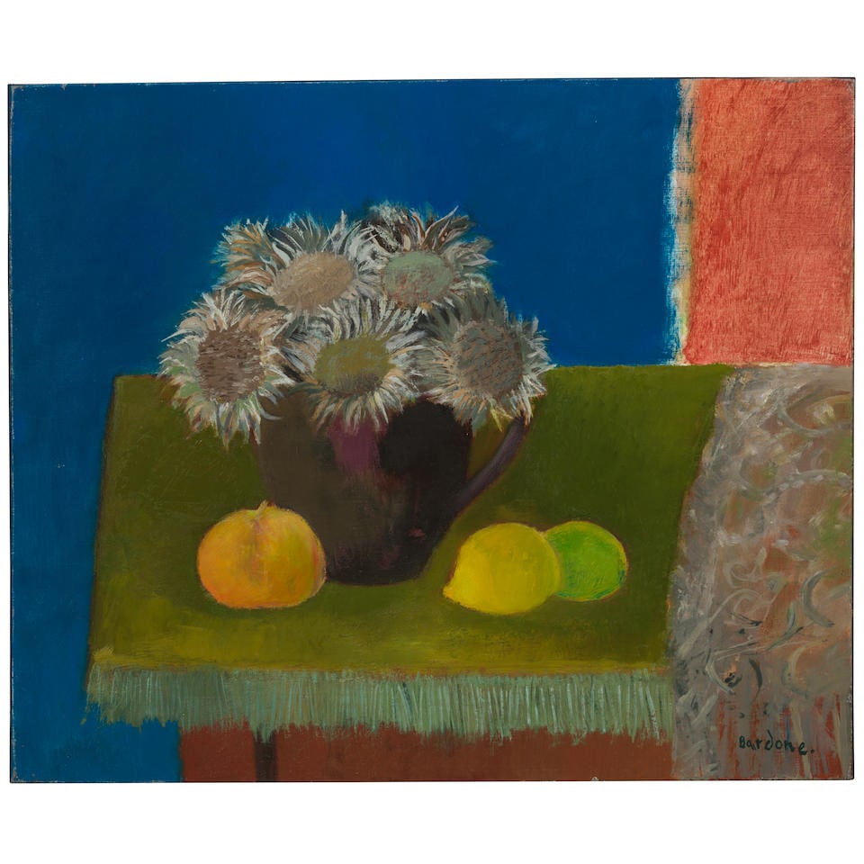 GUY BARDONE (1927-2015) Les chardons de montagne 21 1/2 x 25 1/2 in (54.6 X 64.8 cm) (Painted in...: GUY BARDONE (1927-2015) Les chardons de montagne signed 'Bardone.' (lower right); signed again and inscribed 'Les chardons de montagne' (on the reverse) oil on canvas 21 1/2 x 25 1/2 in (54.6 X 64.8 c