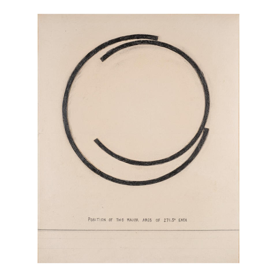 BERNAR VENET (B. 1941) Position of Two Major Arcs of 271.5° Each 12 1/2 x 10 in (31.6 x 25....: BERNAR VENET (B. 1941) Position of Two Major Arcs of 271.5° Each graphite and collage on paper 12 1/2 x 10 in (31.6 x 25.3 cm) Executed 1978-1979 Footnotes: This work is registered with the Berna