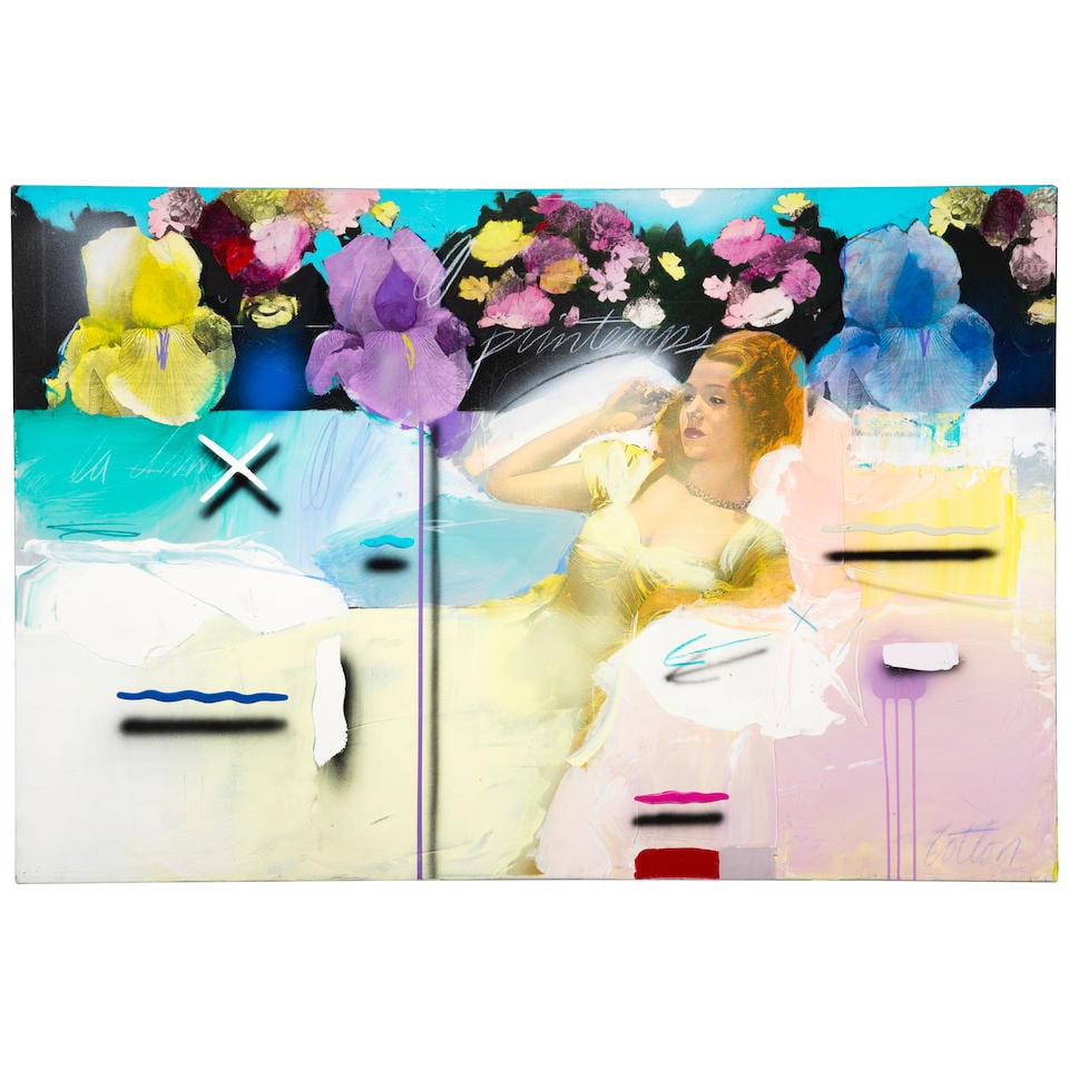 WILL COTTON (B. 1965) Sonic Silhouette 40 1/4 x 60 in (102.2 x 152.4 cm) (Painted in 1993): WILL COTTON (B. 1965) Sonic Silhouette signed 'Cotton' (lower right); signed, inscribed and dated 'Sonic Silhouette William Cotton 1993' (on the reverse) mixed media on canvas 40 1/4 x 60 in (102.2 x