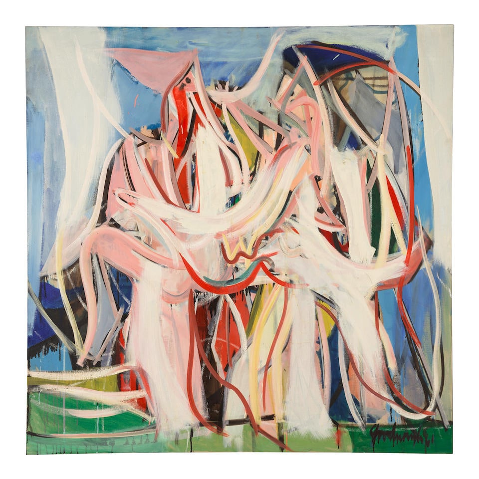 ROBERT GOODNOUGH (1917-2010) Abduction 'N' 47 7/8 x 48 in (121.6 x 121.9 cm) (Painted in 1961): ROBERT GOODNOUGH (1917-2010) Abduction 'N' signed and dated 'Goodnough 61' (lower right); signed and inscribed 'Abduction 'N' Goodnough 122 Christopher St N.Y.C.' (on the reverse) oil on canvas 47 7/8