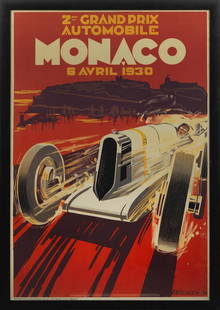 Two later reprint posters of the 1930 & 1931 Monaco Grand Prix,  ((4)): Two later reprint posters of the 1930 & 1931 Monaco Grand Prix, both framed, 121 x 82cm each overall, editions with authorisation from the Automobile Club of Monaco and printed in Nice by J.Ramel, off