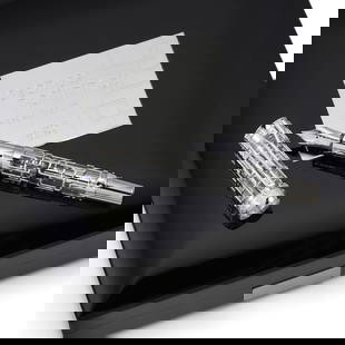 MONTBLANC. GEORGE POMPIDOU, A LIMITED EDITION 18K WHITE AND SAPPHIRE GOLD SKELETONIZED FOUNTAIN PEN: MONTBLANC. GEORGE POMPIDOU, A LIMITED EDITION 18K WHITE AND SAPPHIRE GOLD SKELETONIZED FOUNTAIN PEN Model: George Pompidou, Ref. 28717, No. 33/77 Date: c. 2006 Case: 18k white gold with skeleton