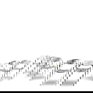 SEVEN JORGE PENSI (B. 1946) FOR AMAT-3 KNOLL 'TOLEDO' STACKING CHAIRS: SEVEN JORGE PENSI (B. 1946) FOR AMAT-3 KNOLL 'TOLEDO' STACKING CHAIRS Spain, designed 1988, cast and tubular aluminum, molded mark 'Toledo Design Jorge Pensi For Amat Made in Spain,' ht. 30 1/2, seat