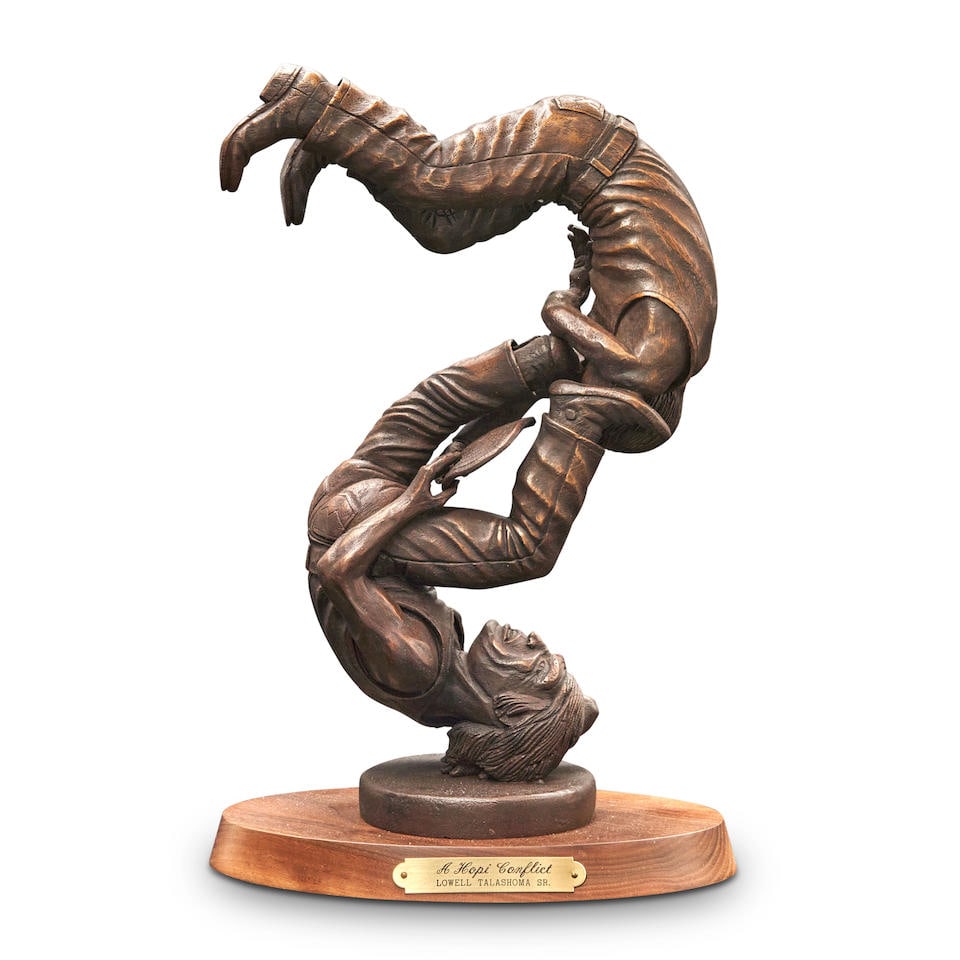 LOWELL TALASHOMA, SR. BRONZE SCULPTURE, 'A HOPI CONFLICT,' 1992 Lowell Talashoma, Sr., Hopi, (19... (1 of 4)