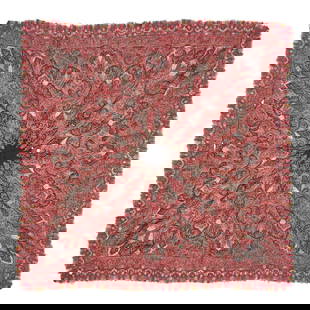 KASHMIR SHAWL  5 ft. 10 in. x 5 ft. 10 in.: KASHMIR SHAWL 5 ft. 10 in. x 5 ft. 10 in.  Footnotes: OVERALL CONDITION: Wear consistent with age and use, including holes, damages, and thread loss. This condition report is provided for your conveni