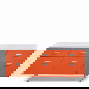GEORGE NELSON (1908-1986) FOR HERMAN MILLER 'MODERN MANAGEMENT GROUP' CABINET Zeeland, Michigan,...: GEORGE NELSON (1908-1986) FOR HERMAN MILLER 'MODERN MANAGEMENT GROUP' CABINET Zeeland, Michigan, c. 1957, enameled steel, laminate, aluminum pulls, three drawers above three hanging file drawers, make