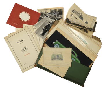 Seventeen James Young Ltd coachwork design illustrations for post-War Rolls-Royce and Bentley mo...: Seventeen James Young Ltd coachwork design illustrations for post-War Rolls-Royce and Bentley models, pen and ink with gouache profile illustrations on artists' board, each approximately 17 x 46cm, an