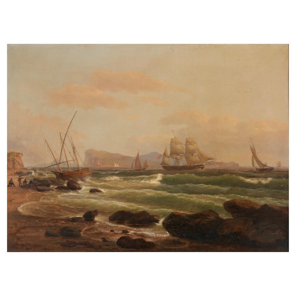 Thomas Birch (1779-1851) Ships Off Gibraltar: Thomas Birch (1779-1851) A Ship Run Aground Off a Crowded Coast signed and dated 'T. Birch / 1843' (lower right) oil on canvas 22 x 30 in. (55.9 x 76.2 cm) Painted in 1843. Footnotes: N.B. Thomas Birc