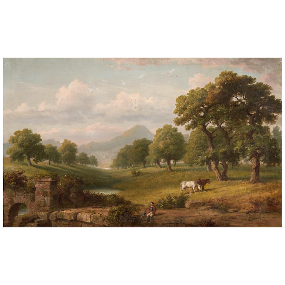William Thompson Russell Smith (1812-1896) A Valley Landscape with a Boy and Cows (1 of 3)