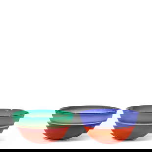 SONJA BLOMDAHL (AMERICAN, BORN 1952): TWO COLORED AND CLEAR GLASS BOWLS1990s: SONJA BLOMDAHL (AMERICAN, BORN 1952): TWO COLORED AND CLEAR GLASS BOWLS 1990s The blue and orange example signed and inscribed Sonja / B883 and the green and red example signed and inscribed Sonja /