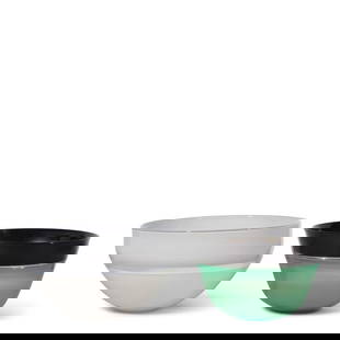 SONJA BLOMDAHL (AMERICAN, BORN 1952): TWO COLORED AND CLEAR GLASS BOWLS1990s: SONJA BLOMDAHL (AMERICAN, BORN 1952): TWO COLORED AND CLEAR GLASS BOWLS 1990s The blue and white example signed and inscribed Sonja / B3184 and the green and black example signed and inscribed Sonja