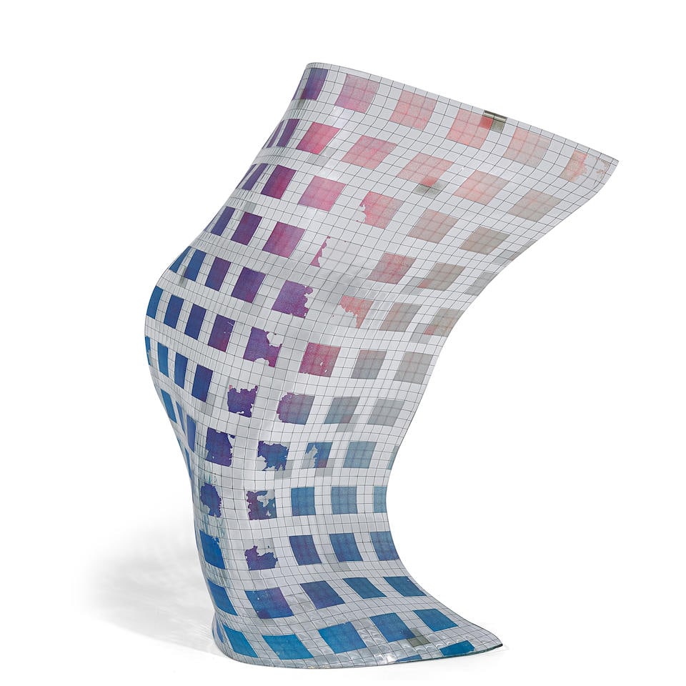 RUNSTADLER STUDIOS: AN ABSTRACT GLASS CHROME WAVE SCULPTURE1985 (1 of 3)