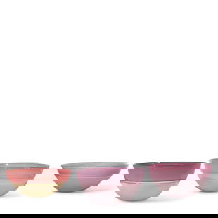 SONJA BLOMDAHL (AMERICAN, BORN 1952): THREE COLORED AND CLEAR GLASS BOWLS1990s: SONJA BLOMDAHL (AMERICAN, BORN 1952): THREE COLORED AND CLEAR GLASS BOWLS 1990s The purple and white example signed and inscribed Sonja / B38..., the mauve and white example signed and inscribed