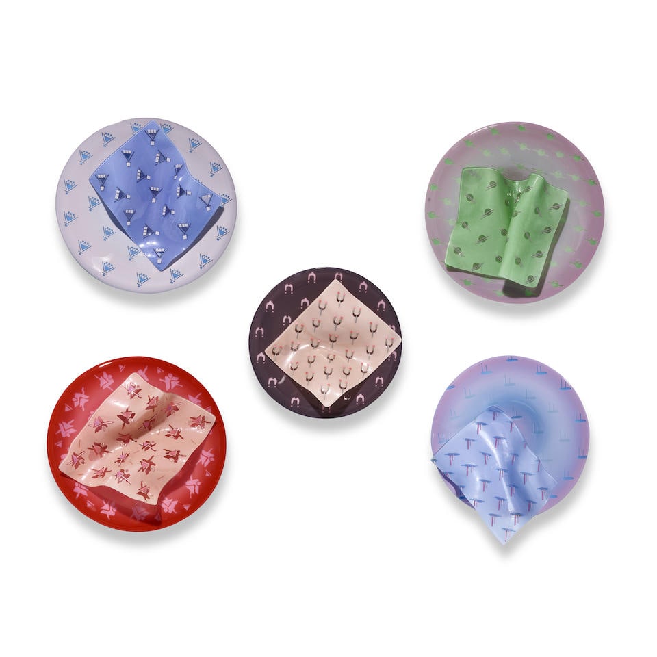 MOLLY STONE (AMERICAN, BORN 1950): FIVE ART GLASS 'NAPKIN PLATE' SCULPTURES1982-5 (1 of 1)