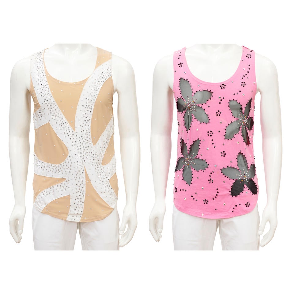 A RICHARD SIMMONS CUSTOM EMBELLISHED 'ABSTRACT' TANK TOP AND 'FLOWER' TANK TOP Leslie Wilshire (1 of 5)