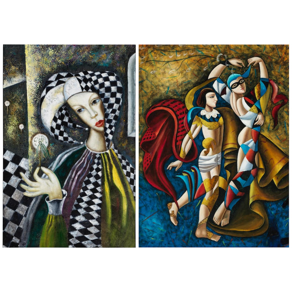 GAL LAHAT (20th/21ST CENTURY): TWO WORKS DEPICTING HARLEQUINS (1 of 5)