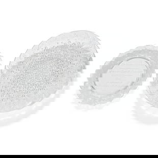 A LALIQUE GLASS CENTER BOWL AND PLATE 20th century: A LALIQUE GLASS CENTER BOWL AND PLATE 20th century Comprising a Roscoff bowl and a Pansies plate, both inscribed Lalique &#174; France, the plate also engraved with dedication To Richard Simmons / in