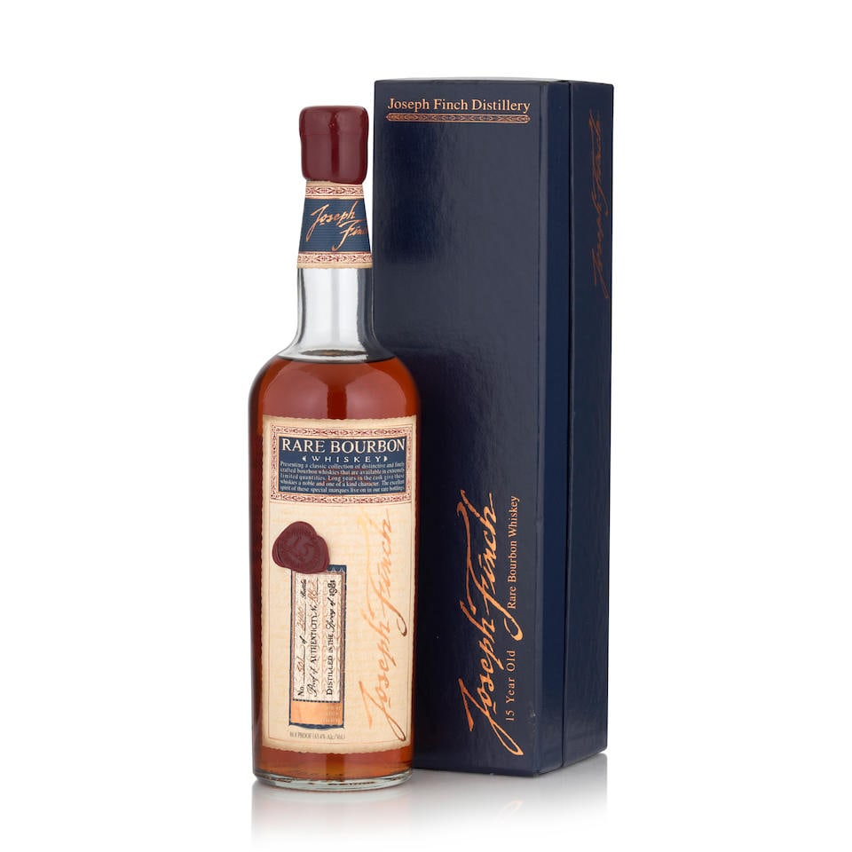 Joseph Finch Rare Bourbon Whiskey 15 Years Old (1 bottle, 750ml): Joseph Finch Rare Bourbon Whiskey 15 Years Old (1 bottle, 750ml) Region: Kentucky Packaging: original carton Alcohol content: 43.4% Notes: official bottling, distilled in the Spring 1981, bottle # 501