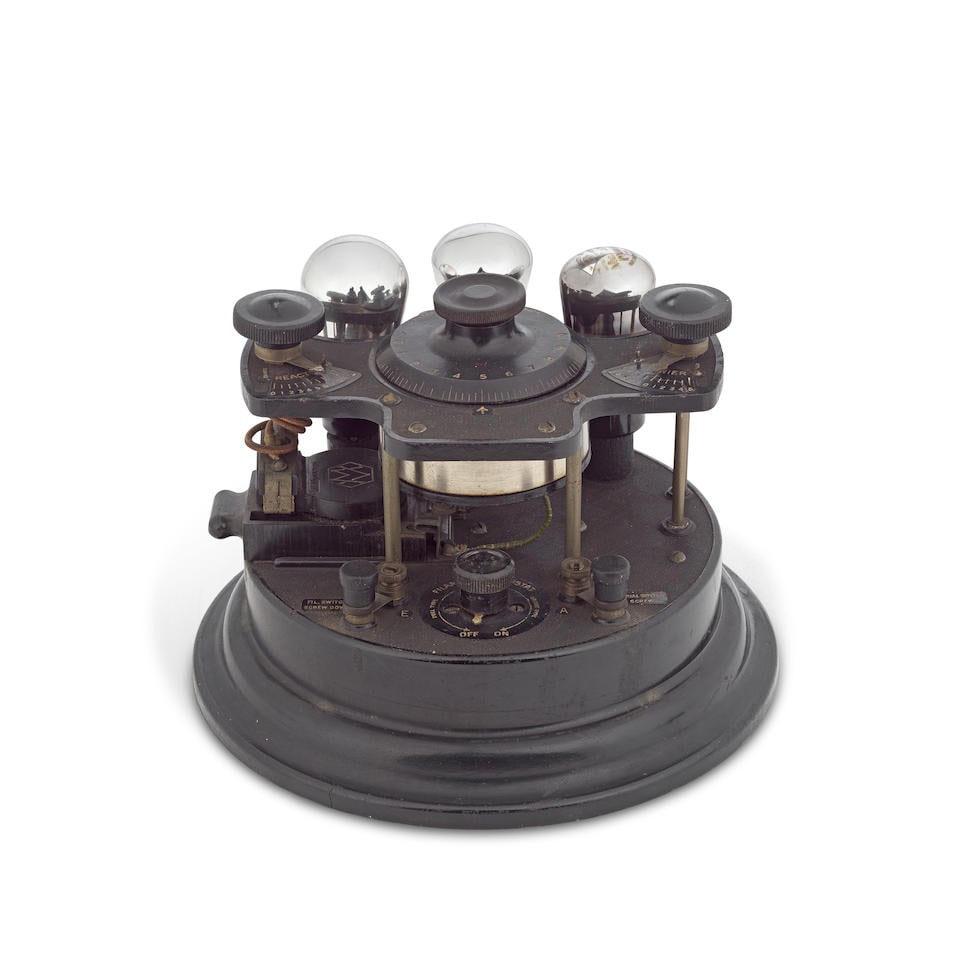 A Cosmos radio phone, type VR4 'cruet set' 3 valve wireless receiver,  English,  circa 1925, (1 of 3)