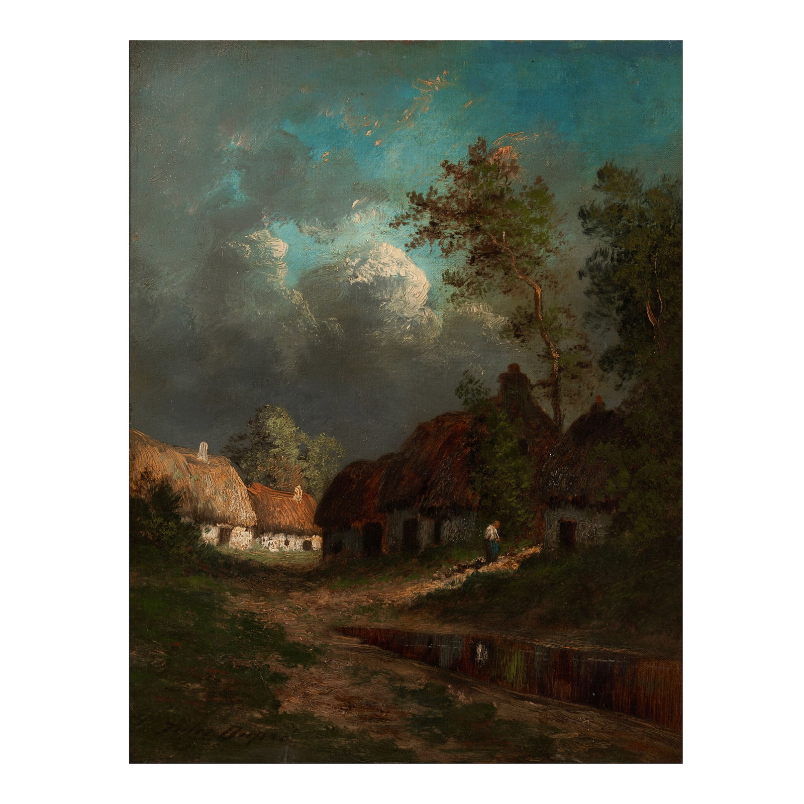 Jules Dupré (French, 1811-1889) Tempête Menaçante (framed 69.5 x 60.4 x 10.5 cm (...: Jules Dupré (French, 1811-1889) Tempête Menaçante signed 'Jules Dupre' (lower left); with a label from William Vareika Fine Arts, Newport, RI (affixed to the frame backing) oil on canva