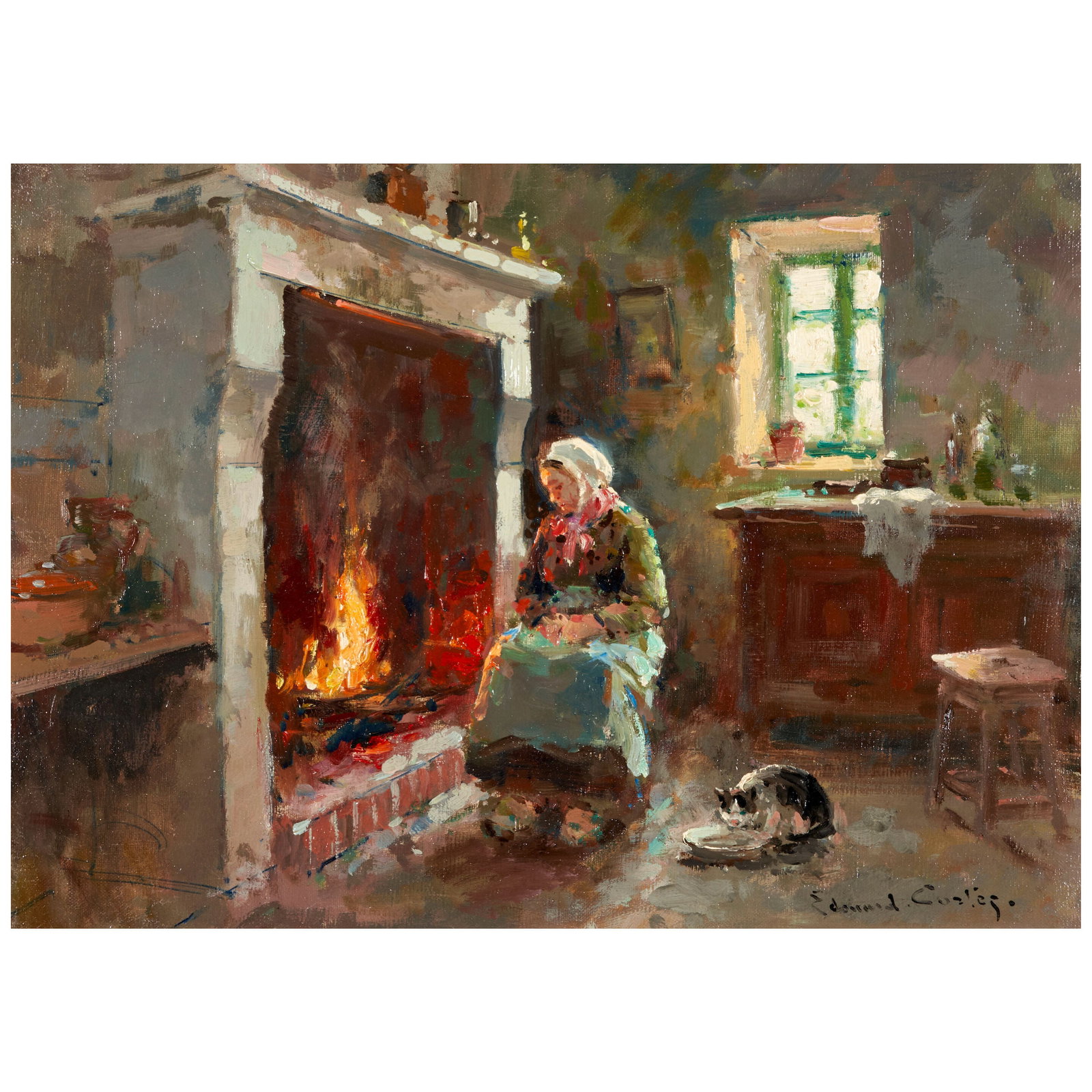 Edouard Léon Cortès (French, 1882-1969) Intérieur au chat: Edouard Léon Cortès (French, 1882-1969) Intérieur au chat signed 'Edouard Cortès' (lower right) oil on canvas 33.5 x 46.0 cm (13 3/16 x 18 1/8 in). framed 57.0 x 69.8 x 6.5 cm (22