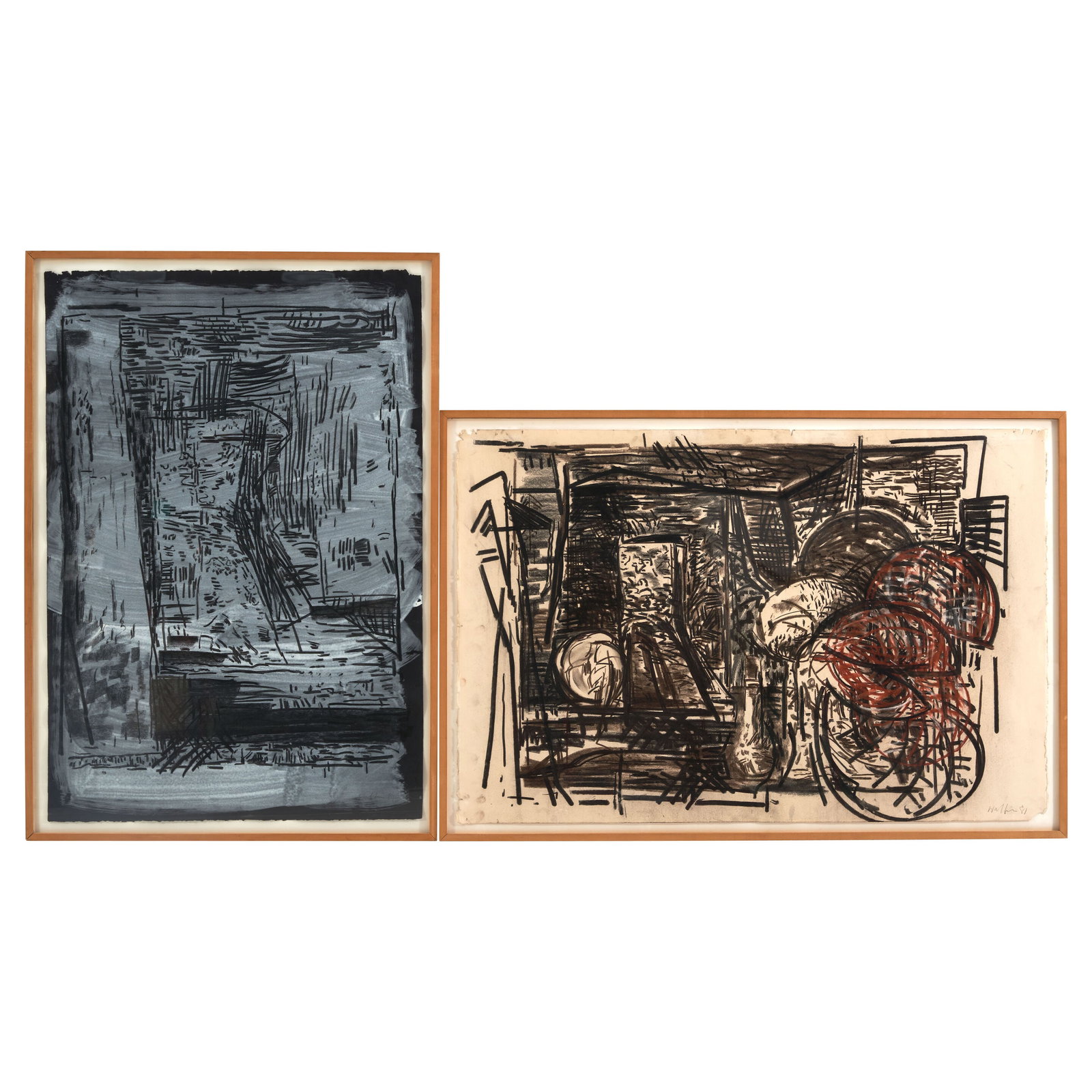 John Walker (British, born 1939) Two Works on Paper: John Walker (British, born 1939) Two Works on Paper both signed and dated (lower right) mixed media on paper up to 116.8 x 94 cm (46 x 37 in). framed up to 124.5 x 104.1 x 2.5 cm (49 x 41 x 1 in). Foo