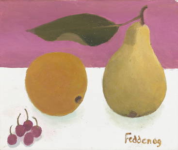 Mary Fedden R.A. (British, 1915-2012) Still Life with Orange and Pear: Mary Fedden R.A. (British, 1915-2012) Still Life with Orange and Pear signed and dated 'Fedden 09' (lower right) oil on canvas 27 x 31cm (10 5/8 x 12 3/16in). Footnotes: Provenance