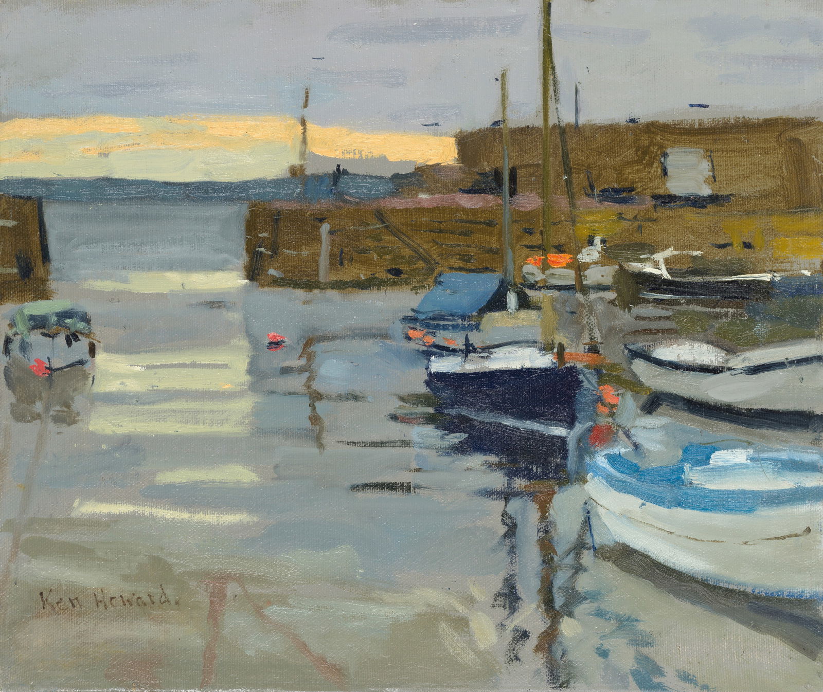 Ken Howard R.A. (British, 1932-2022) Mousehole Harbour (unframed): Ken Howard R.A. (British, 1932-2022) Mousehole Harbour signed 'Ken Howard.' (lower left) oil on canvasboard 25.5 x 30.5cm (10 1/16 x 12in). (unframed) This lot is subject to the following lot symbo