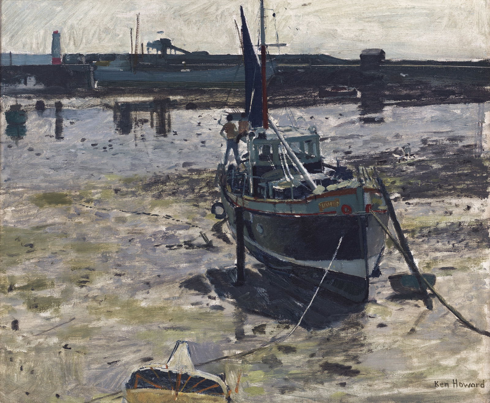 Ken Howard R.A. (British, 1932-2022) Looe Harbour (Painted circa 1980): Ken Howard R.A. (British, 1932-2022) Looe Harbour signed 'Ken Howard' (lower right) oil on canvas 61 x 60cm (24 x 23 5/8in). Painted circa 1980 Footnotes: Provenance Th