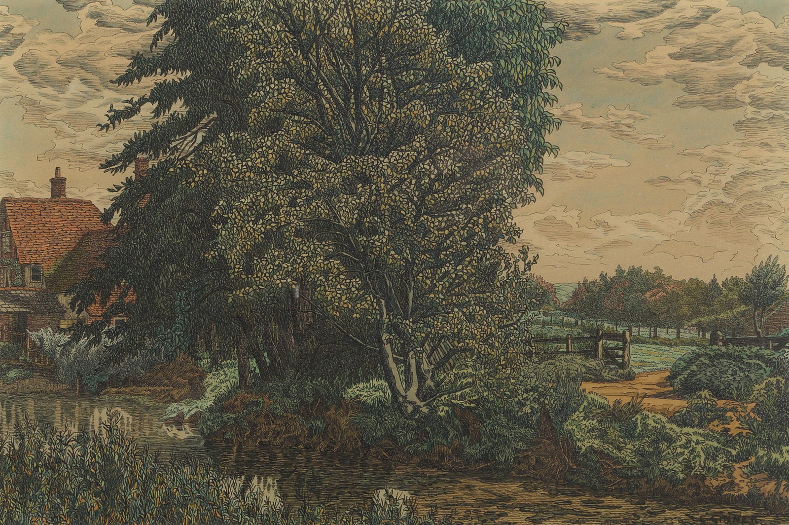 Charles Ginner A.R.A. (British, 1878-1952) Country Landscape: Charles Ginner A.R.A. (British, 1878-1952) Country Landscape signed 'C. GINNER' (lower right) pen and ink and watercolour on paper 28 x 42.5cm (11 x 16 3/4in).