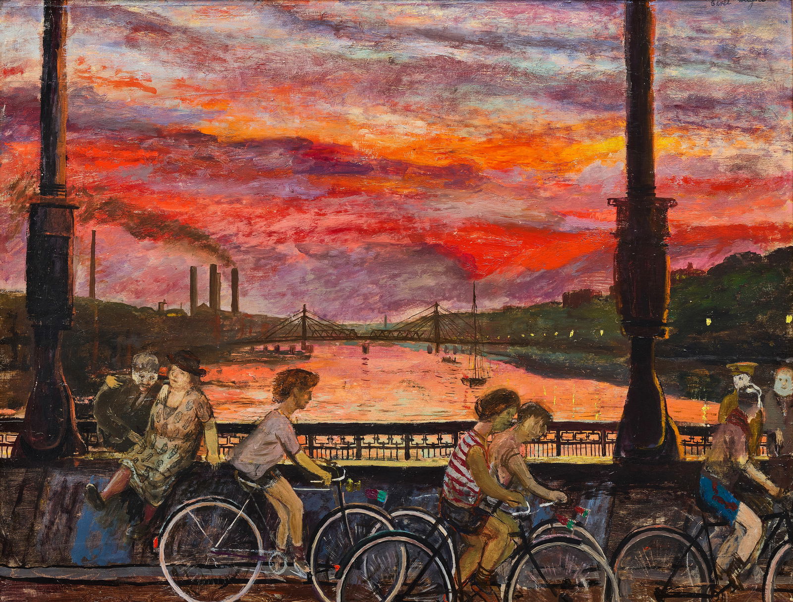 Carel Weight R.A. (British, 1908-1997) Chelsea Bridge at Sunset: Carel Weight R.A. (British, 1908-1997) Chelsea Bridge at Sunset signed 'Carel Weight' (upper right) oil on canvas 72 x 92cm (28 3/8 x 36 1/4in). Footnotes: Provenance With Blond F
