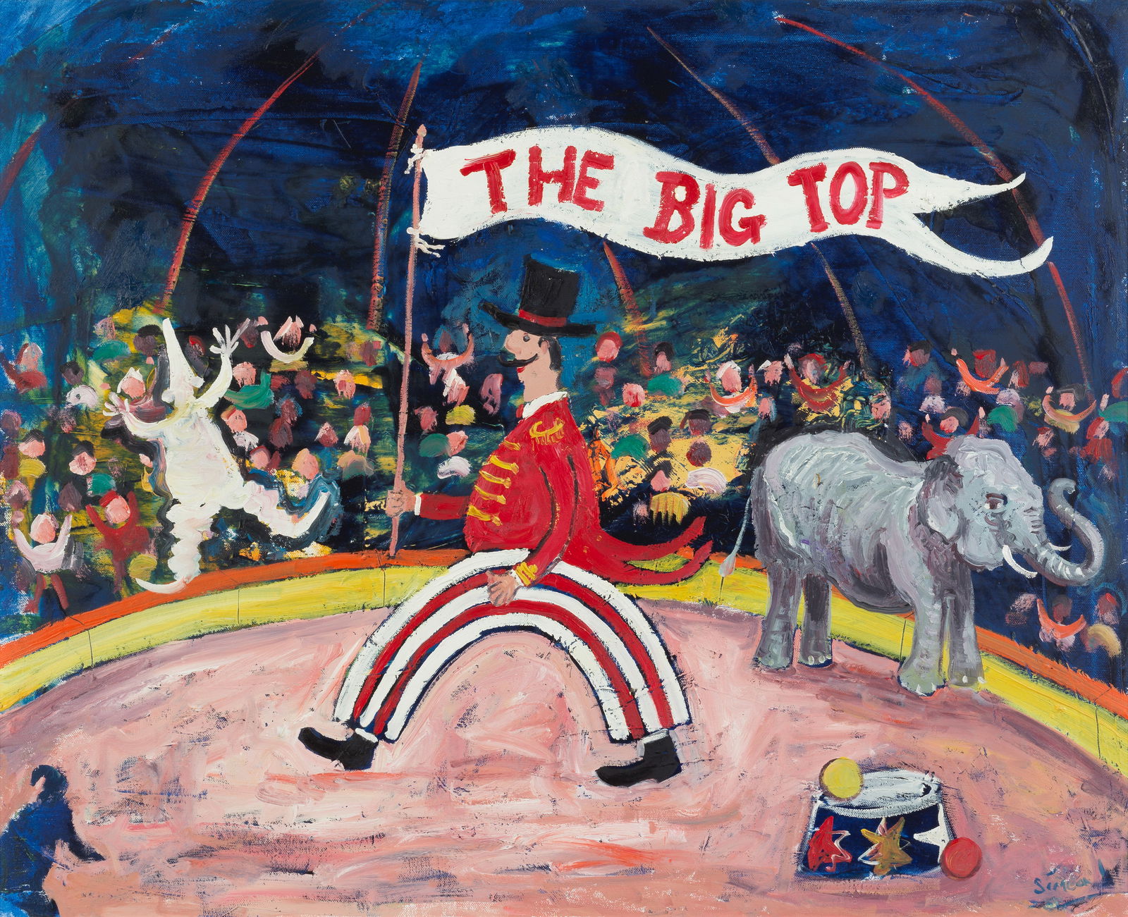 Simeon Stafford (British, born 1956) The Big Top: Simeon Stafford (British, born 1956) The Big Top signed 'SIMEON' (lower right); further signed and titled 'SIMEON THE BIG TOP' (to stretcher bar), numbered '18.6.1/18.6.20' (on canvas verso) oil on ca